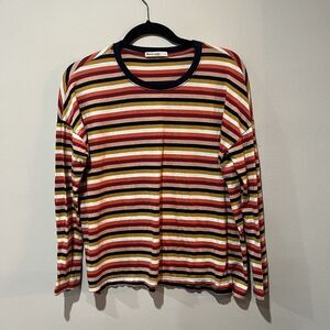 Marine Layer Tee Women’s Large Swing Crew in Rosewood Stripe Supima Cotton Modal